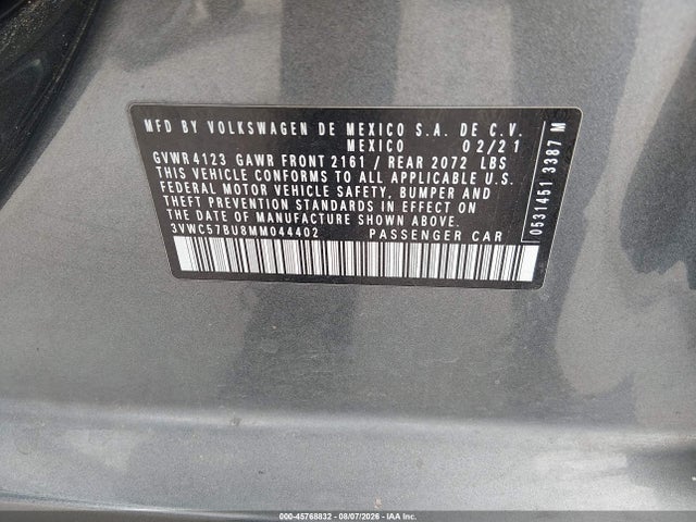 Продажа на аукционе авто 2021 Volkswagen Jetta 1.4t R-line/1.4t Se/s, vin: 3VWC57BU8MM044402, номер лота: 45768832
