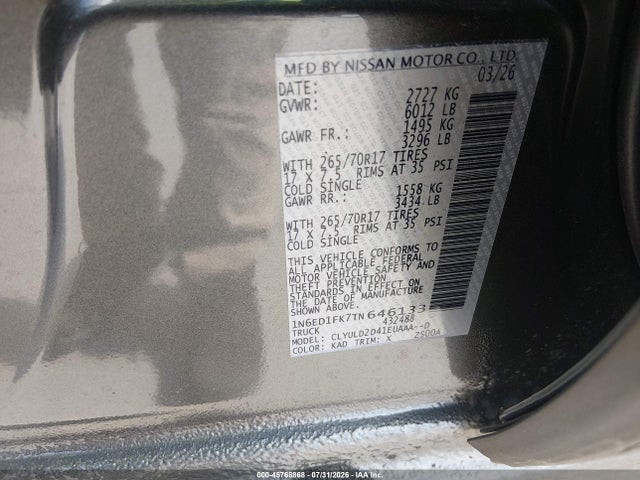 1N6ED1FK7TN646133 Nissan Frontier Long Bed Pro-4x 4x4
