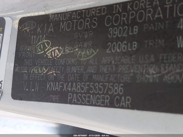 Продажа на аукционе авто 2015 Kia Forte Ex, vin: KNAFX4A85F5357586, номер лота: 45768897