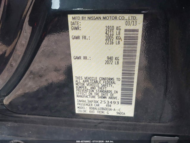 45768902 :رقم المزاد ، 1N4AL3AP3DC253493 vin ، 2013 Nissan Altima 2.5 Sv مزاد بيع