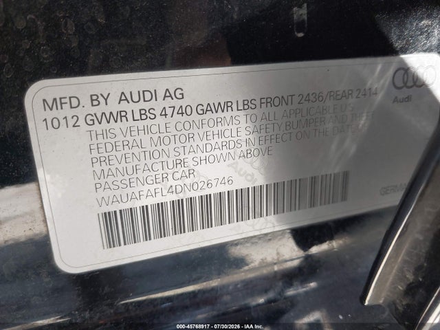 Aukcja sprzedaży 2013 Audi A4 2.0t Premium, vin: WAUAFAFL4DN026746, numer aukcji: 45768917