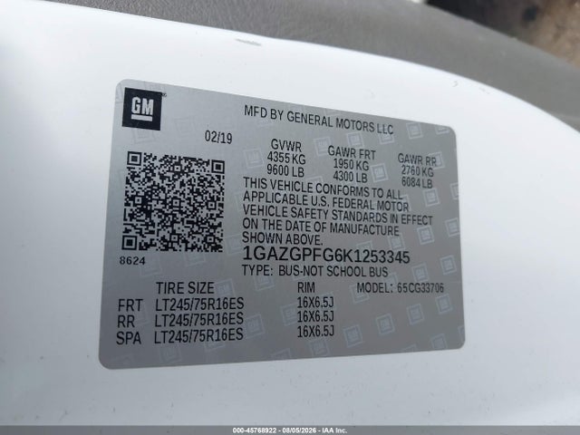 Chevrolet Express 3500 Lt 2019 1GAZGPFG6K1253345 Image 9