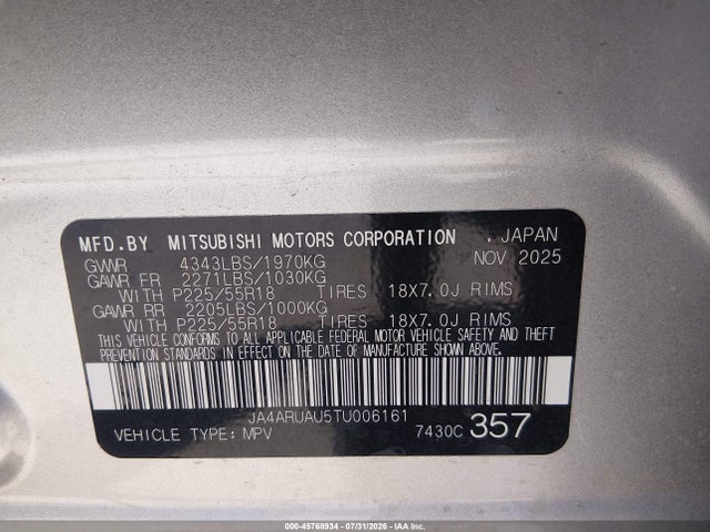 Продаж на аукціоні авто 2026 Mitsubishi Outlander Sport 2.0 Es/2.0 Le/2.0 Ralliart/2.0 S/2.0 Se/2.0 Trail Edition, vin: JA4ARUAU5TU006161, номер лоту: 45768934