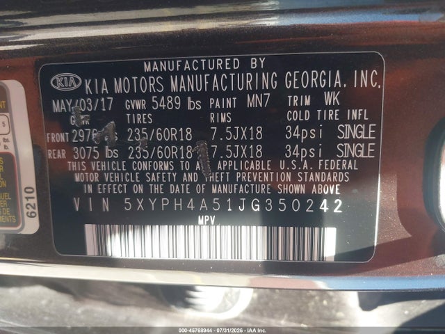 KIA Sorento 3.3l Ex 2018 5XYPH4A51JG350242 Image 9