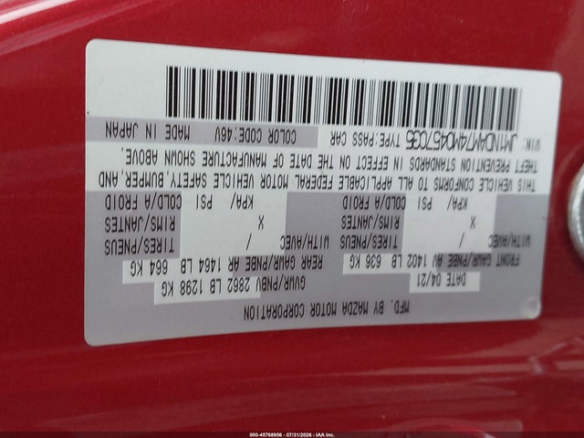 Aukcja sprzedaży 2021 Mazda Mx-5 Miata Rf Grand Touring, vin: JM1NDAM74M0457035, numer aukcji: 45768956