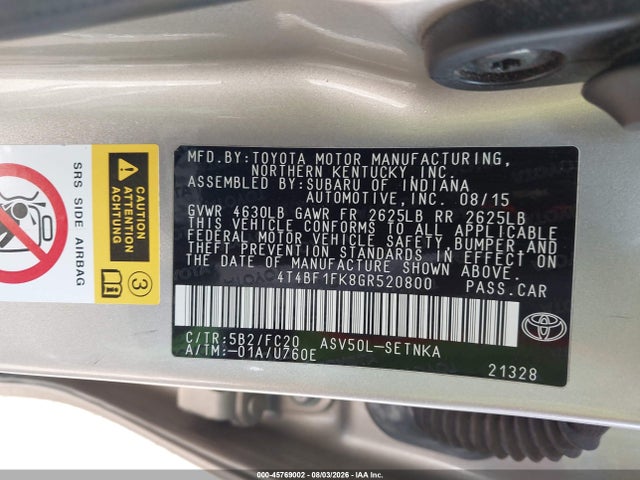 4T4BF1FK8GR520800 Toyota CAMRY LE