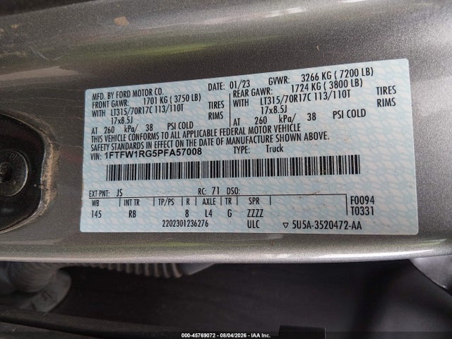 Ford F-150 Raptor 2023 1FTFW1RG5PFA57008 Image 9