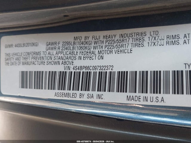 Продаж на аукціоні авто 2009 Subaru Outback 2.5i Limited, vin: 4S4BP66C097322372, номер лоту: 45769074