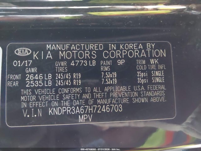 Aukcja sprzedaży 2017 Kia Sportage Sx Turbo, vin: KNDPR3A67H7246703, numer aukcji: 45769088