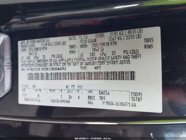 Aukcja sprzedaży 2014 Ford Escape Titanium, vin: 1FMCU9J92EUB64493, numer aukcji: 45769111