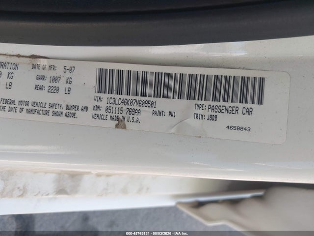 Продаж на аукціоні авто 2007 Chrysler Sebring, vin: 1C3LC46K07N609501, номер лоту: 45769121