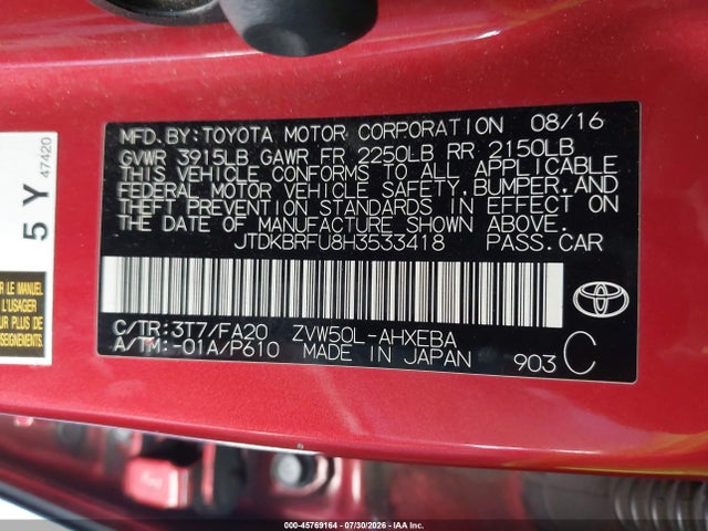Toyota Prius Two 2017 JTDKBRFU8H3533418 Image 9