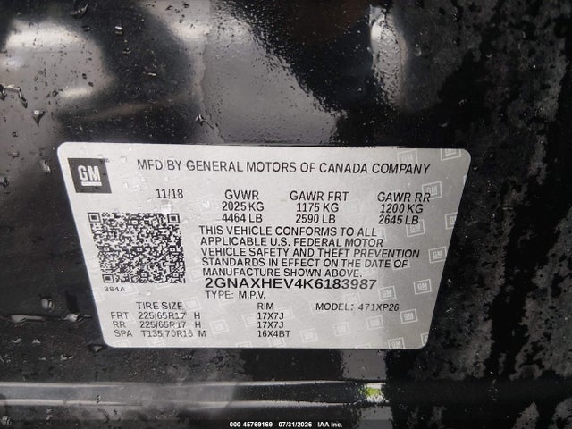 Aukcja sprzedaży 2019 Chevrolet Equinox Ls, vin: 2GNAXHEV4K6183987, numer aukcji: 45769169