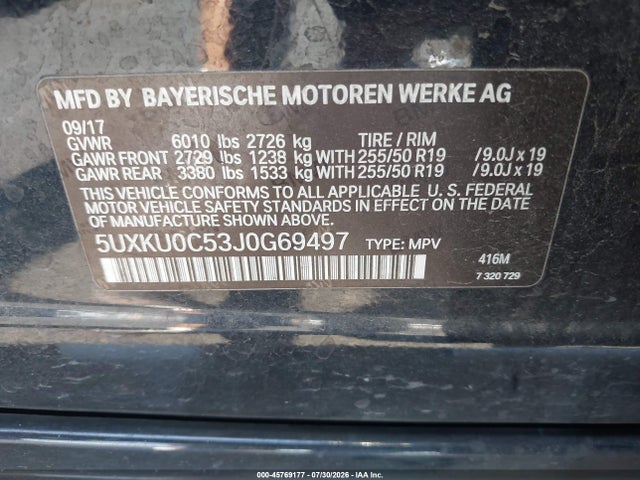 45769177 :رقم المزاد ، 5UXKU0C53J0G69497 vin ، 2018 Bmw X6 Sdrive35i مزاد بيع