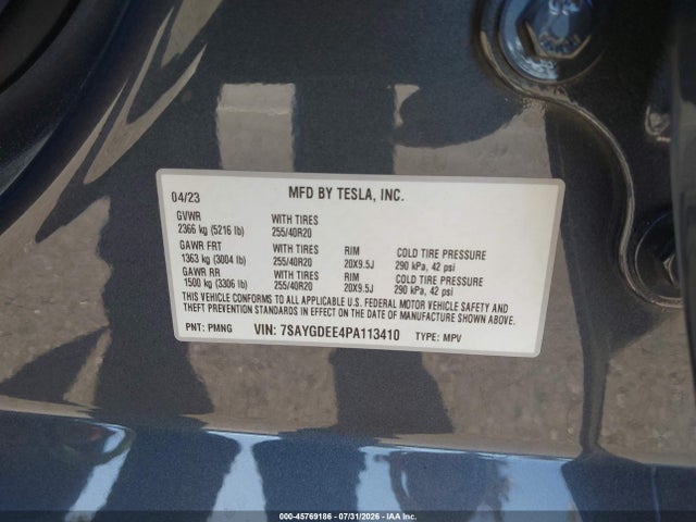 Tesla Model Y 2023 7SAYGDEE4PA113410 Image 9