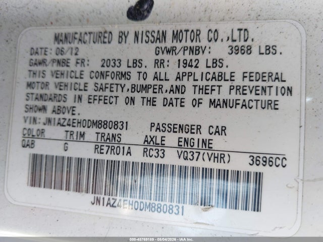 Aukcja sprzedaży 2013 Nissan 370z, vin: JN1AZ4EHODM880831, numer aukcji: 45769189
