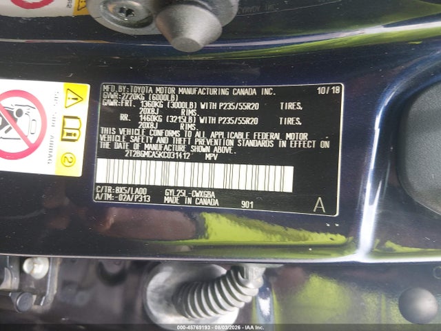 45769193 :رقم المزاد ، 2T2BGMCA5KC031412 vin ، 2019 Lexus Rx 450h مزاد بيع
