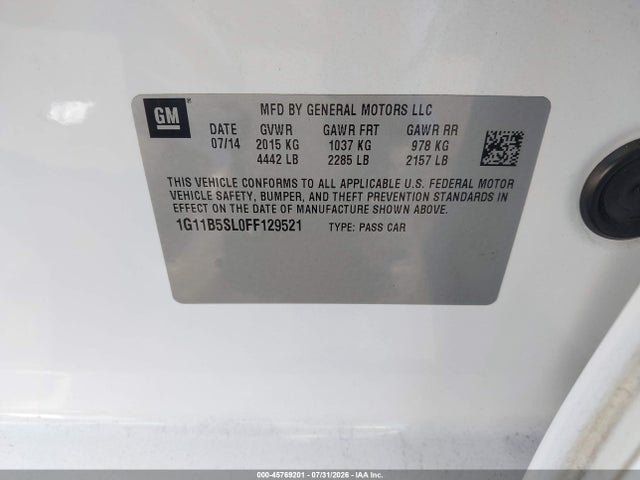 Chevrolet MALIBU LS 2015 1G11B5SL0FF129521 Image 9