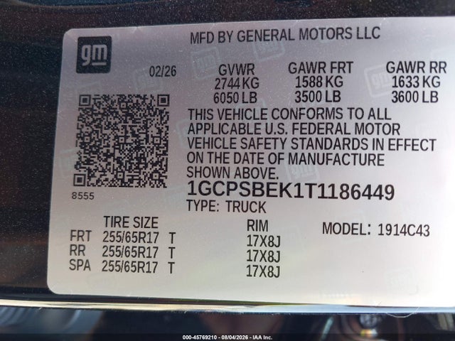 1GCPSBEK1T1186449 Chevrolet Colorado Wt