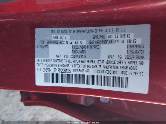Aukcja sprzedaży 2015 Mazda Mazda3 I Sport, vin: 3MZBM1U71FM226125, numer aukcji: 45769213