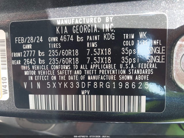 Продажа на аукционе авто 2024 Kia Sportage Ex, vin: 5XYK33DF8RG198625, номер лота: 45769219