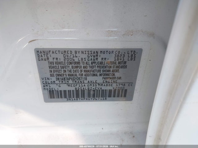 3N1AB7APXGY267118 Nissan SENTRA S