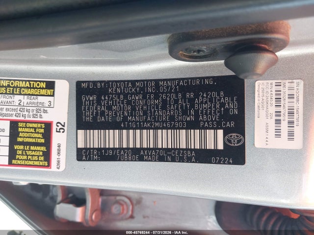 4T1G11AK2MU467903 Toyota CAMRY SE