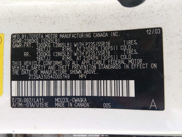 Aukcja sprzedaży 2004 Lexus Rx 330, vin: 2T2GA31U54C005149, numer aukcji: 45769264