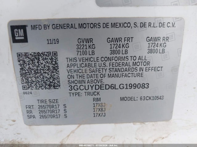 3GCUYDED6LG199083 Chevrolet Silverado 1500 4wd Short Bed Lt