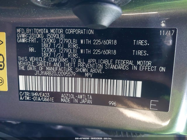 Aukcja sprzedaży 2018 Lexus Nx 300, vin: JTJYARBZ0J2095579, numer aukcji: 45769280