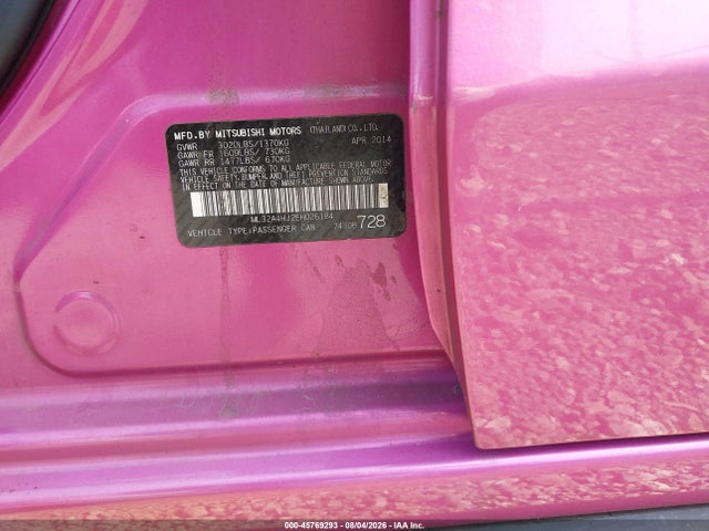 Aukcja sprzedaży 2014 Mitsubishi Mirage Es, vin: ML32A4HJ2EH026184, numer aukcji: 45769293