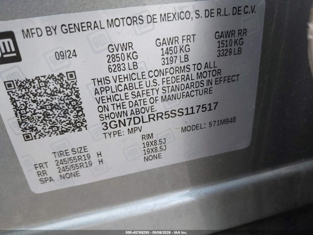 Продажа на аукционе авто 2025 Chevrolet Equinox Ev Lt, vin: 3GN7DLRR5SS117517, номер лота: 45769295