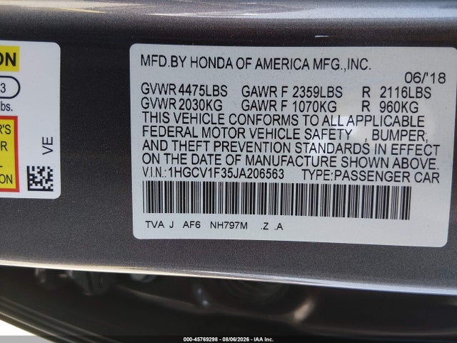 1HGCV1F35JA206563 Honda Accord Sport