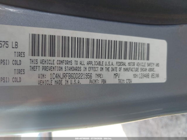 45769300 :رقم المزاد ، 1C4NJRFB6DD221956 vin ، 2013 Jeep Patriot Latitude مزاد بيع