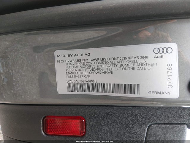 Aukcja sprzedaży 2023 Audi A5 Sportback S Line Premium, vin: WAUDACF59PA011048, numer aukcji: 45769355
