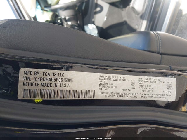 Aukcja sprzedaży 2023 Dodge Durango Sxt Rwd, vin: 1C4RDHAG5PC616095, numer aukcji: 45769361