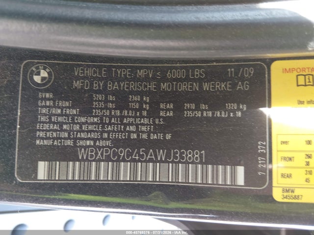 Aukcja sprzedaży 2010 Bmw X3 Xdrive30i, vin: WBXPC9C45AWJ33881, numer aukcji: 45769376