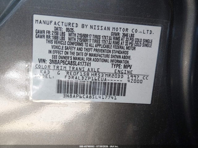 Aukcja sprzedaży 2025 Nissan Kicks Sv Fwd, vin: 3N8AP6CA8SL417741, numer aukcji: 45769383