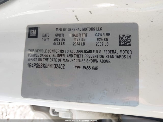 Продаж на аукціоні авто 2015 Buick Verano Leather Group, vin: 1G4PS5SK0F4132452, номер лоту: 45769385