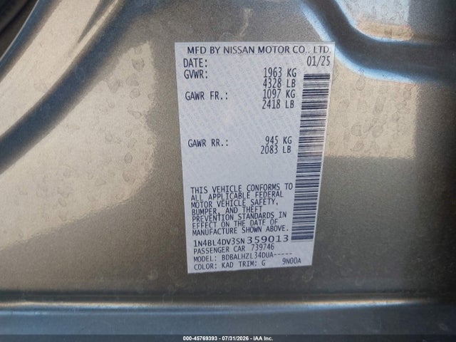 1N4BL4DV3SN359013 Nissan Altima Sv Fwd