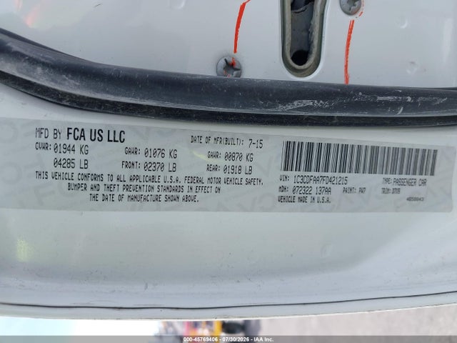 45769406 :رقم المزاد ، 1C3CDFAA7FD421215 vin ، 2015 Dodge Dart Se مزاد بيع