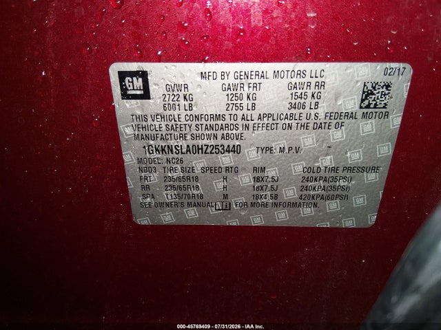 GMC Acadia Sle-2 2017 1GKKNSLA0HZ253440 Image 9