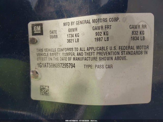2009 Chevrolet Cobalt Lt მანქანა იყიდება აუქციონზე, vin: 1G1AT58H097295794, აუქციონის ნომერი: 45769410