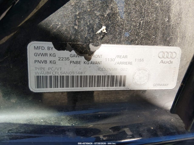 Продажа на аукционе авто 2010 Audi A4 2.0t Premium, vin: WAUBFCFL5AN051487, номер лота: 45769426