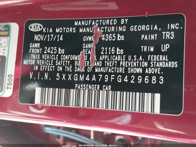 KIA Optima Lx 2015 5XXGM4A79FG429683 Image 9