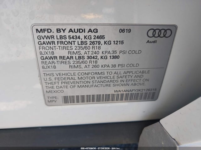 WA1ANAFY3K2126315 Audi Q5 45 Premium