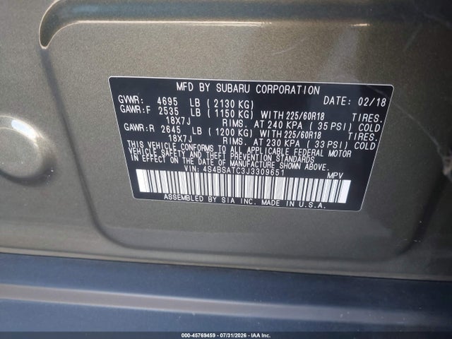 4S4BSATC3J3309651 Subaru Outback 2.5i Touring