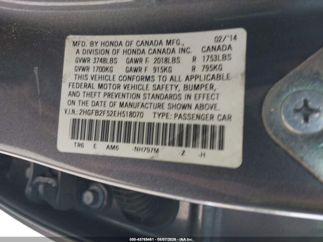 Honda Civic Lx 2014 2HGFB2F52EH518070 Image 9