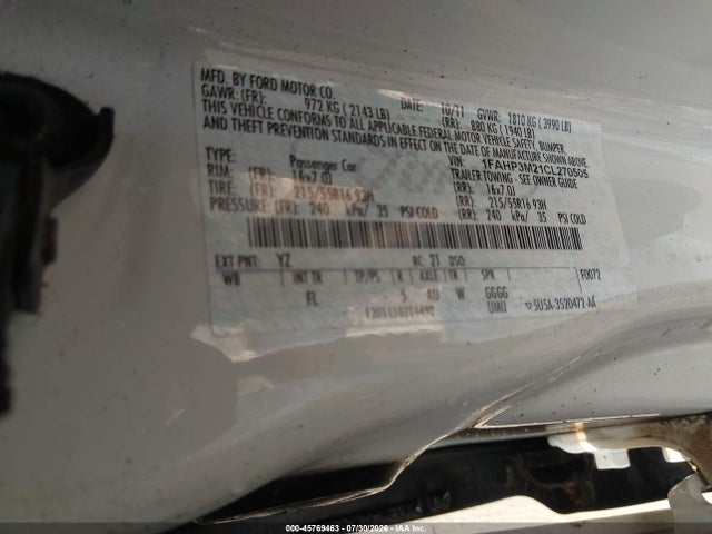 Продажа на аукционе авто 2012 Ford Focus Sel, vin: 1FAHP3M21CL270505, номер лота: 45769463