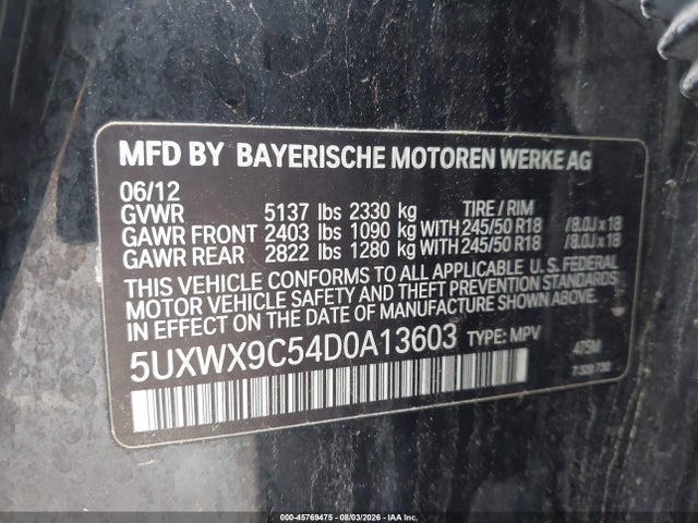Продаж на аукціоні авто 2013 Bmw X3 Xdrive28i, vin: 5UXWX9C54D0A13603, номер лоту: 45769475